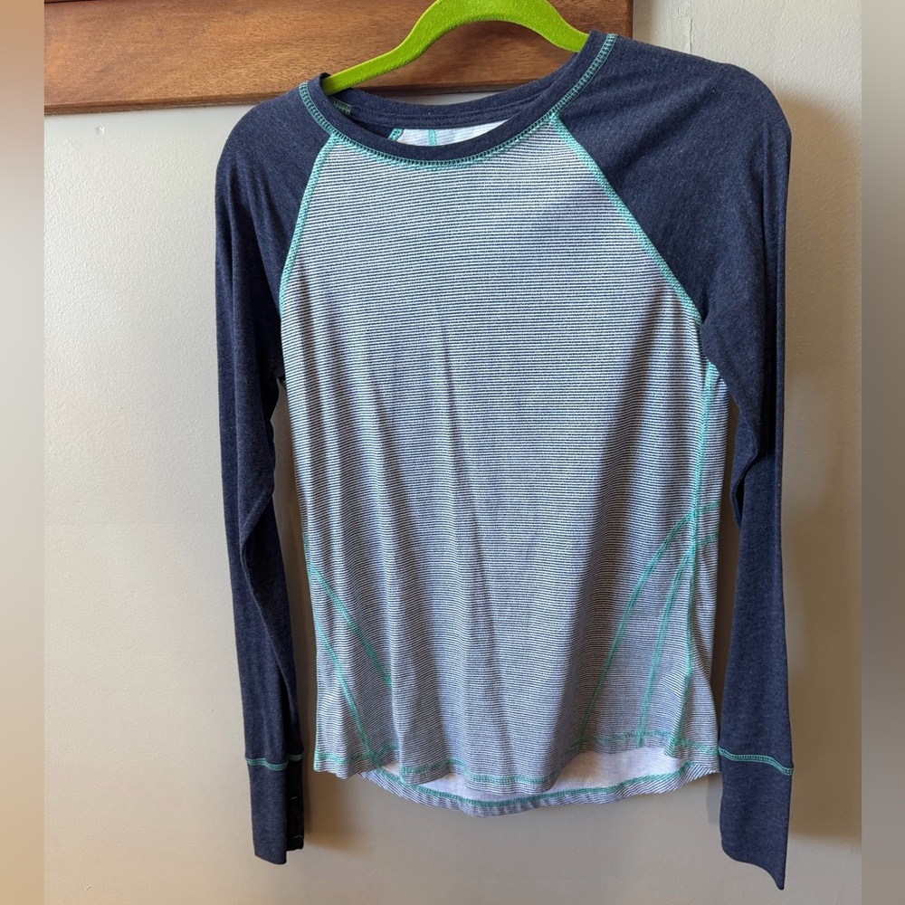 Tek Gear Long Sleeve Shirt - Navy and Gray with Green Accents